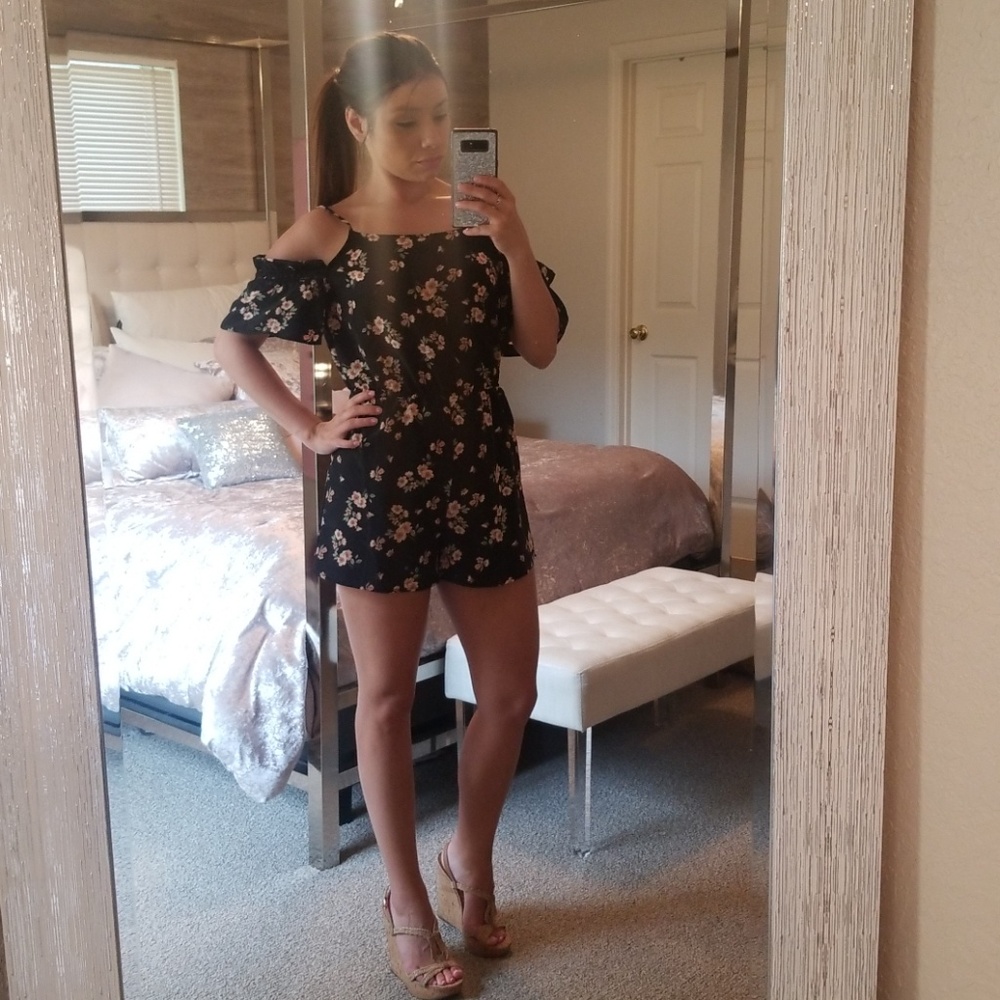 Black floral romper